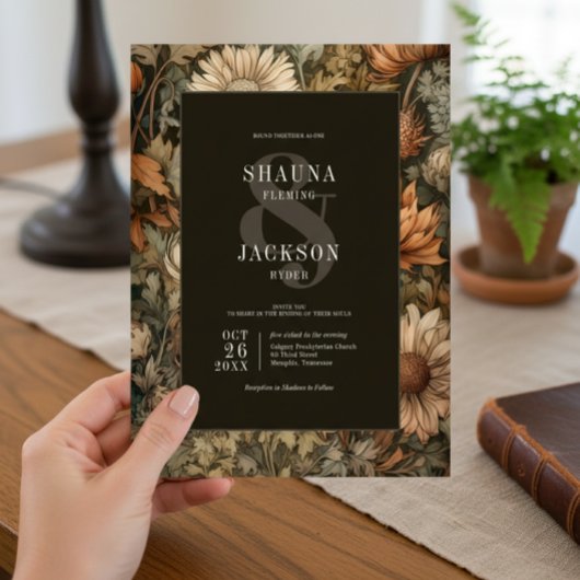 Art Nouveau Brown William Morris Floral Wedding Kaart