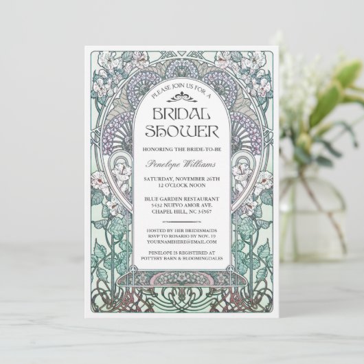 Art Nouveau Bruids Douche Uitnodigingen V.04 (Staand voorkant)