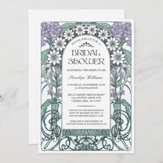 Art Nouveau Bruids Douche Uitnodigingen V.06 (Voorkant / Achterkant)