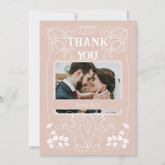 Art Nouveau bruiloft bedankje Kaart (Voorkant)