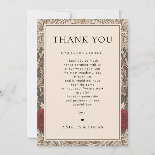  Art Nouveau bruiloft bedankkaart Kaart (Voorkant)