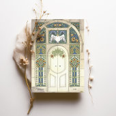 Art Nouveau bruiloft blauw, goud, groene boog Kaart