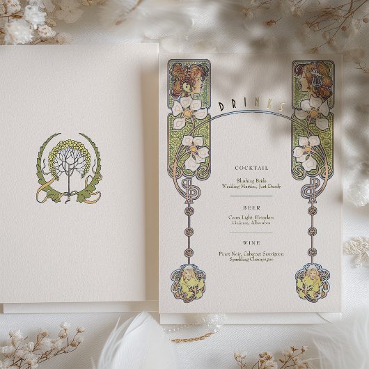  Art Nouveau Bruiloft Drinken Menu Kaart