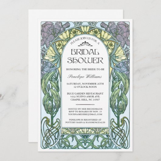 Art Nouveau Bruiloft Feest Uitnodigingen V.01 (Voorkant / Achterkant)