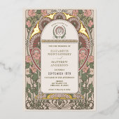 Art Nouveau Bruiloft Gouden Accenten Botanisch Folie Uitnodiging (Voorkant)