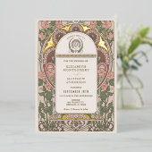 Art Nouveau Bruiloft Gouden Accenten Botanisch Folie Uitnodiging (Staand Voorkant)