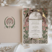 Art Nouveau Bruiloft Gouden Accenten Botanisch Folie Uitnodiging