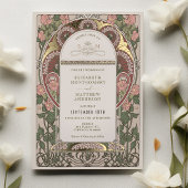 Art Nouveau Bruiloft Gouden Accenten Botanisch Folie Uitnodiging
