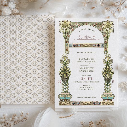 Art Nouveau bruiloft Gouden Pastel Boog Kaart