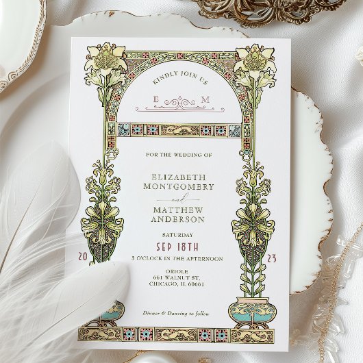 Art Nouveau bruiloft Gouden Pastel Boog Kaart