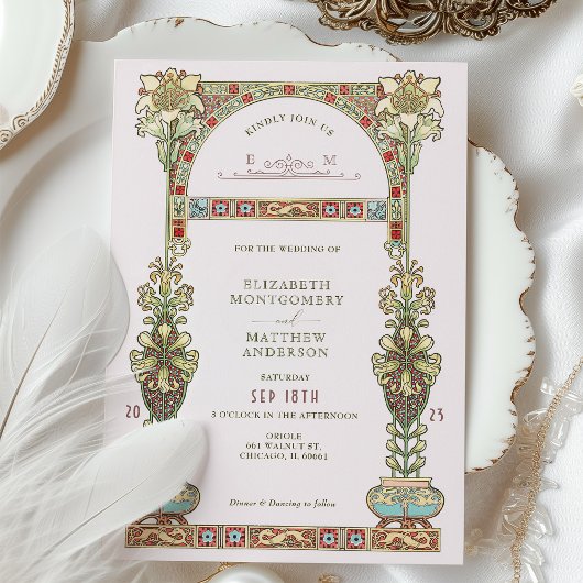 Art Nouveau bruiloft Gouden Pastel Boog Kaart
