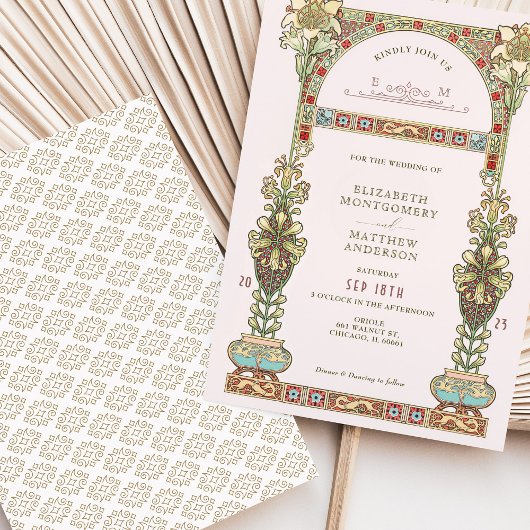 Art Nouveau bruiloft Gouden Pastel Boog Kaart