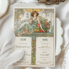 Art Nouveau Bruiloft Menu & Drinken Kaart