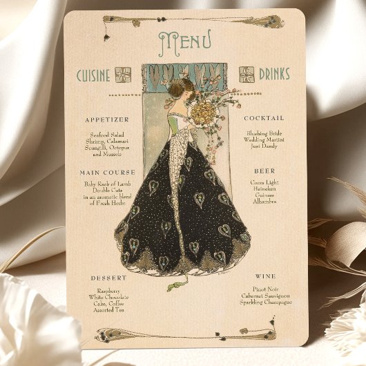  Art Nouveau Bruiloft Menu & Drinken Kaart