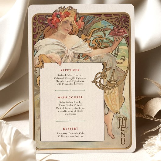 Art Nouveau Bruiloft Menu Kaart