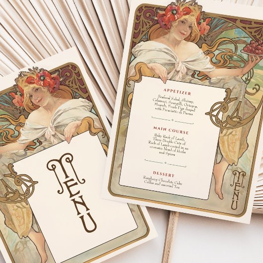 Art Nouveau Bruiloft Menu Kaart