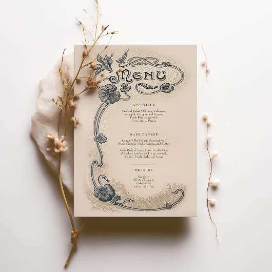 Art Nouveau Bruiloft Menu Kaart Elegantie