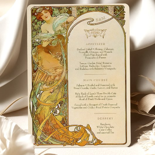 Art Nouveau Bruiloft Menu Kaart Mucha Elegantie