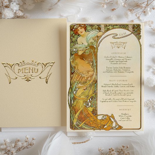 Art Nouveau Bruiloft Menu Kaart Mucha Elegantie