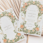 Art Nouveau bruiloft met Peach Ranunculus Kaart