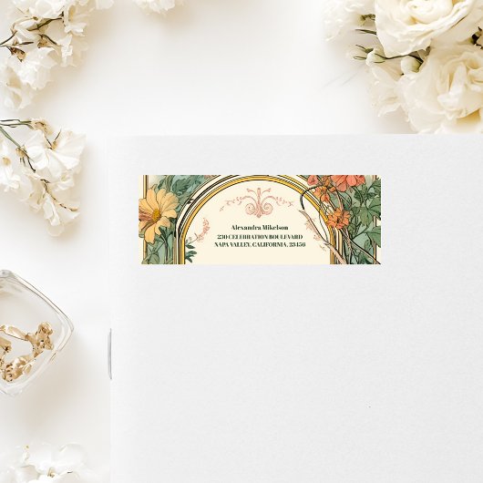 Art Nouveau bruiloft met vintage bloemen Etiket