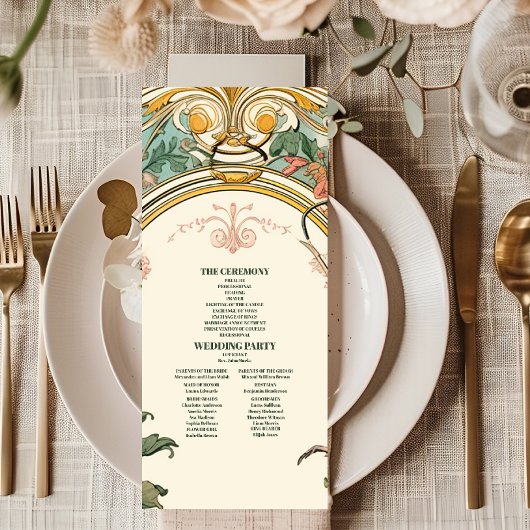 Art Nouveau bruiloft met vintage bloemen Programmakaart