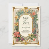 Art Nouveau bruiloft met vintage bloemen Save The Date (Voorkant)