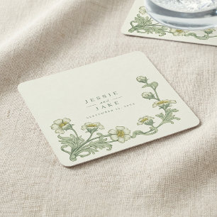 Art Nouveau bruiloft met vintage bloemenrand Kartonnen Onderzetters