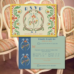 Art Nouveau Bruiloft Monogram Reactie Kaart