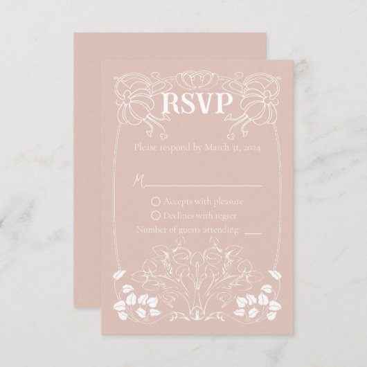 Art Nouveau Bruiloft RSVP kaart (Voorkant / Achterkant)