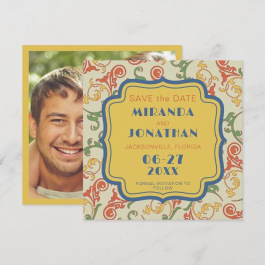 Art Nouveau Bruiloft Save the Date Kaart (Voorkant / Achterkant)