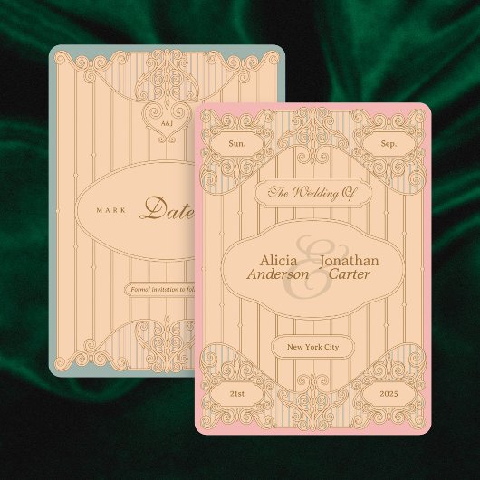 Art Nouveau bruiloft Save The Date met sierlijke d