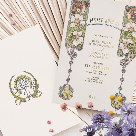  Art Nouveau bruiloft uitnodiging Folie accent