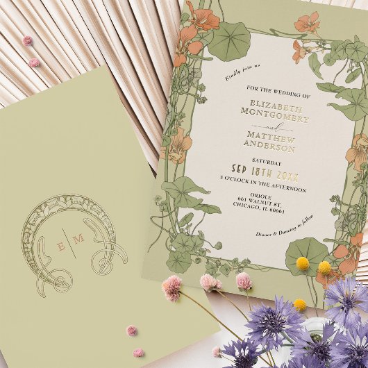  Art Nouveau bruiloft uitnodiging Gouden folie