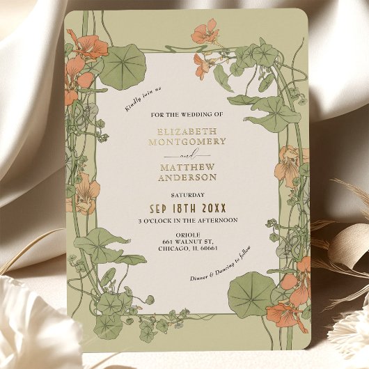  Art Nouveau bruiloft uitnodiging Gouden folie