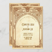 Art Nouveau bruiloft uitnodiging in warme tinten (Voorkant / Achterkant)