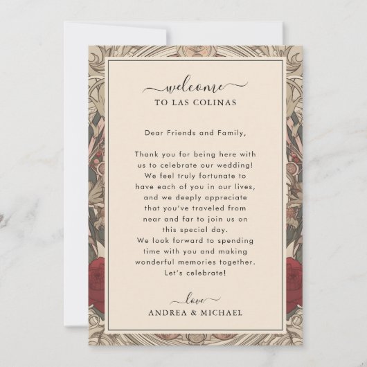 Art Nouveau bruiloft welkomstbrief & reisschema Ka Kaart (Voorkant)