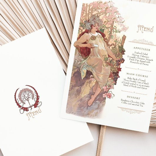 Art Nouveau Bruiloftsmenu Vintage Dame Kaart