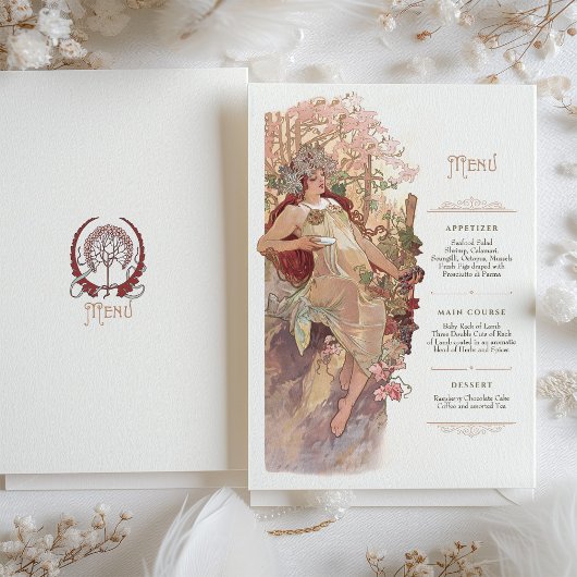 Art Nouveau Bruiloftsmenu Vintage Dame Kaart