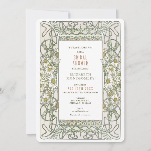 Art Nouveau bruiloftsshower uitnodiging met Vintag (Voorkant)