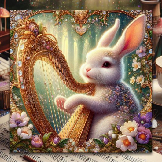Art Nouveau Bunny Muziek Pasen Feestdagenkaart