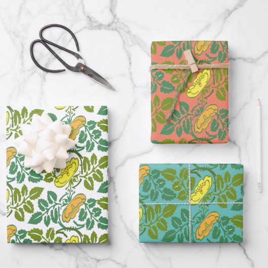 Art Nouveau Buttercup bloemendriekleur damast Inpakpapier Vel (Voorkant)