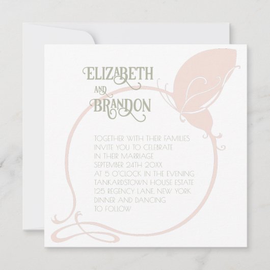 Art Nouveau  Butterfly Blush Pink Wedding Kaart (Voorkant)