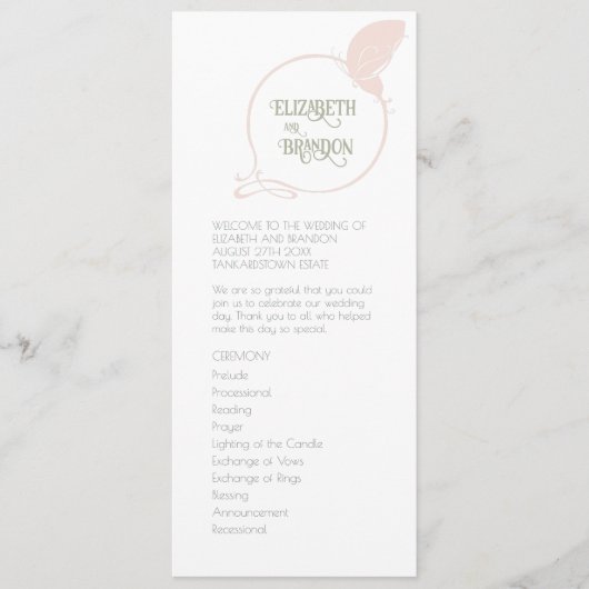 Art Nouveau  Butterfly Blush Pink Wedding Programmakaart (Voorkant)