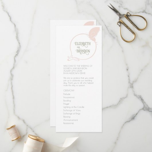 Art Nouveau Butterfly Blush Pink Wedding Programmakaart (Voorkant / Achterkant in situ)