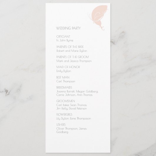 Art Nouveau  Butterfly Blush Pink Wedding Programmakaart (Achterkant)