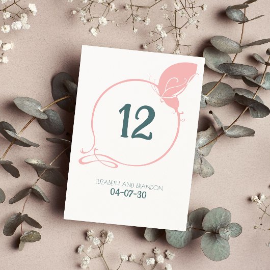 Art Nouveau  Butterfly Dusty Pink Wedding Kaart