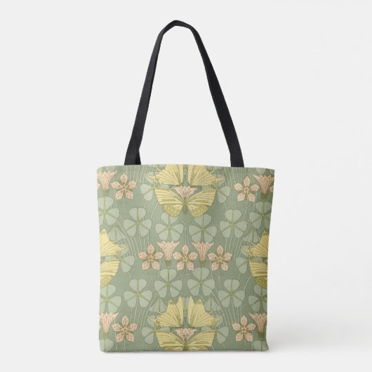 Art Nouveau Butterfly en Flower Tote Bag (Achterkant)