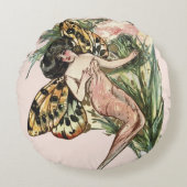  Art Nouveau Butterfly Fairy Rond Kussen (Voorkant)