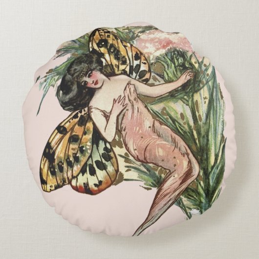  Art Nouveau Butterfly Fairy Rond Kussen (Achterkant)